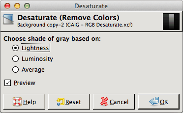 GIMP Desaturate Dialog